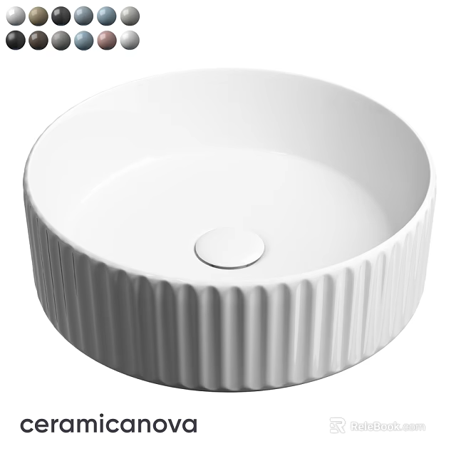 White Ceramic Countertop Washbasin With Vertical Ribbed Design And Central Drain 3d model 