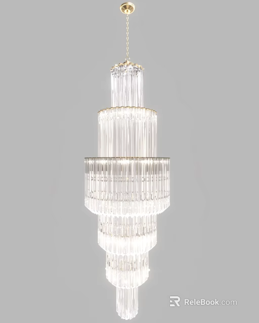 Elegant Multi tiered Crystal Chandelier With Transparent Prisms And Hanging Design 3d model 