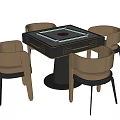Modern Entertainment Table With Square Green Top And Four Brown Leather Chairs
