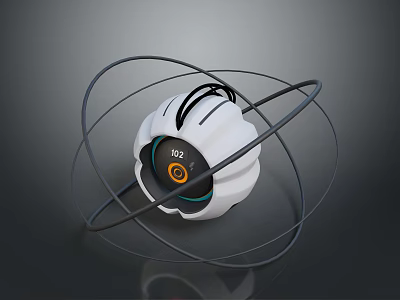 Modern Computer Device Featuring Spherical Design Circular Rings And DOS Interface 3d model