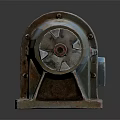 Rusty Blue Industrial Gear Motor With Metal Base And Shaft