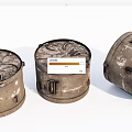 Industrial Equipment Worn Metal Drums With Handles And Lidded Surface Patterns