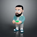 Bearded Man With Glasses Wearing Light Blue Jacket Green Inner Shirt Holding Green Bowl