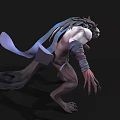 Fierce Fantasy Wolf Creature With Blue Wings Sharp Claws Headband And Muscular Body