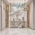 Elegant Modern Foyer With Marble Wall Floor And Curved Console Table 3d model
