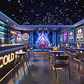 Modern Bar Interior With Neon Lights Starry Ceiling Bar Counter And Seating