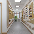 Bright Spacious School Classroom With Desks Chairs Blackboard Screen Windows And Ceiling Lights