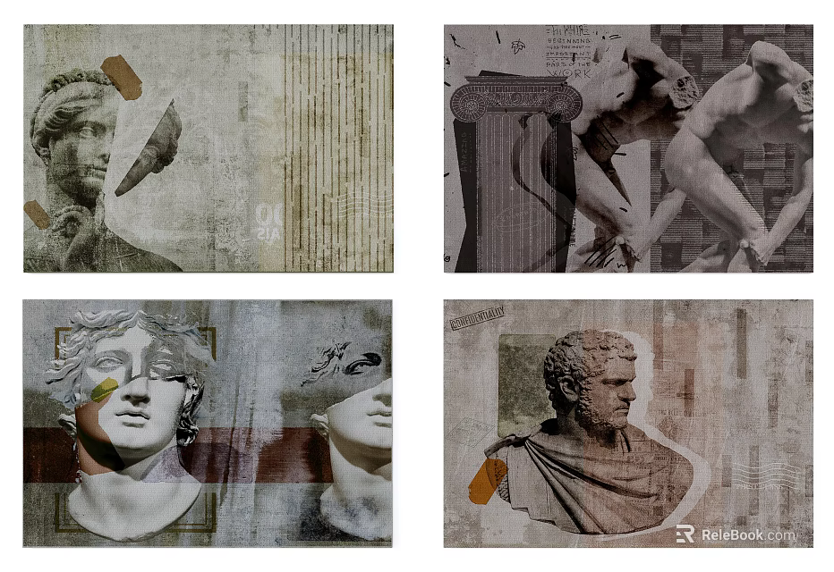 Square Rug Featuring Classical Sculpture Heads Ancient Greek Statue And Vintage Design 3d model 