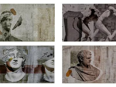 Square Rug Featuring Classical Sculpture Heads Ancient Greek Statue And Vintage Design 3d model