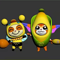 Cartoon Characters Featuring Yellow Headdress Smiling Face And Corn Shaped Figure With Colorful Wings