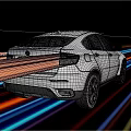 Dark Car Driving Through Tunnel With Colorful Radial Light Streaks Blue Red Orange Bright Taillights