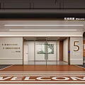 Modern Parking Garage Entrance With Floor Welcome Signage And Glass Doors On 5th Level