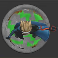 3D Fantasy Character Figure In Blue Robe With Crown Standing On Green Grass Base