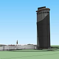 Modern Architectural Complex With Curved Roofs Red Circular Structure And Tall Tower