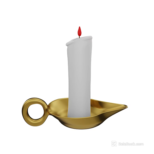 Elegant Decorative Ornament Set with White Candle and Golden Candle Holder 3d model 