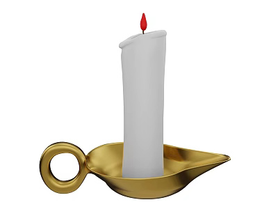 Elegant Decorative Ornament Set with White Candle and Golden Candle Holder 3d model