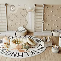 Wooden Play Equipment Including Climbing Frames Hanging Rings Honeycomb Panels And Alphabet Rug
