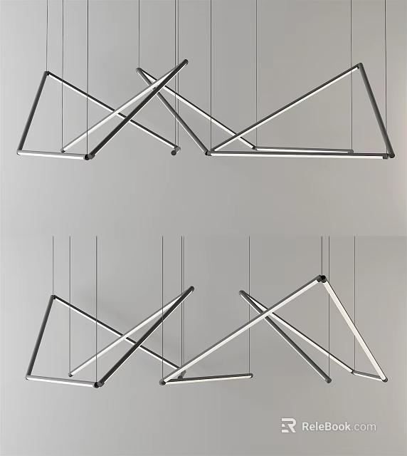 Modern Geometric Chandelier With Intersecting Lines And Sleek Hanging Lighting Structure 3d model