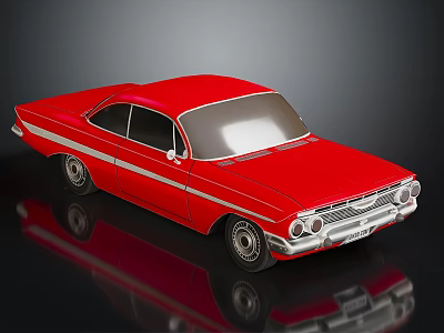 Classic Red Vintage Car With White Stripe And Glossy Body Reflection 3d model