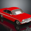 Classic Red Vintage Car With White Stripe And Glossy Body Reflection