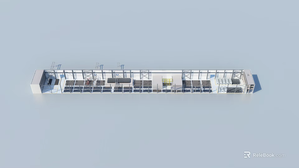 Long Commercial Building Structure With Metal Frame And Multiple Units 3d model 