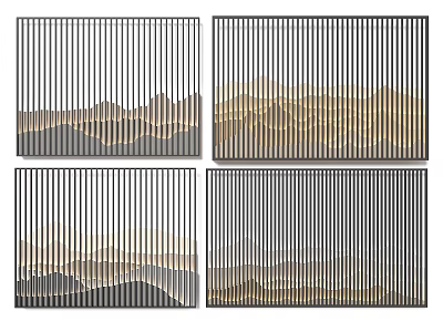 Modern Minimalist Background Wall Art With Striped Frames And Wavy Golden Gray Beige Texture 3d model