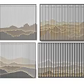Modern Minimalist Background Wall Art With Striped Frames And Wavy Golden Gray Beige Texture
