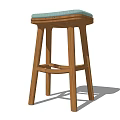 Modern Wooden Stool With Light Blue Padded Seat And Sturdy Straight Legs
