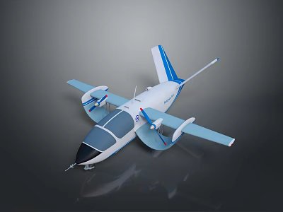 Modern White And Blue Aircraft With Twin Propellers And Streamlined Body 3d model