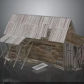 Shabby Wooden House With Damaged Corrugated Iron Roof And Broken Windows