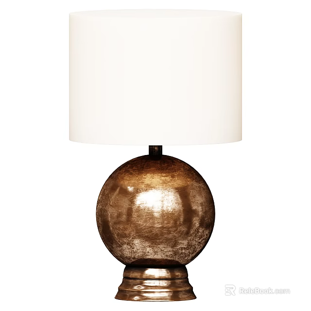 Elegant Table Lamp With White Lampshade And Glossy Spherical Bronze Metal Base 3d model 