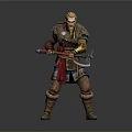 Man As Viking Warrior With Blonde Hair Holding Battle Axe Wearing Leather Armor Red Cape