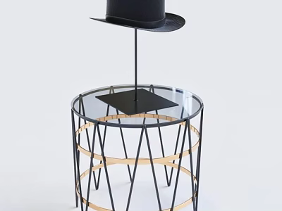 Stylish Table Lamp Placed On Round Glass Table With Black Gold Metal Base 3d model