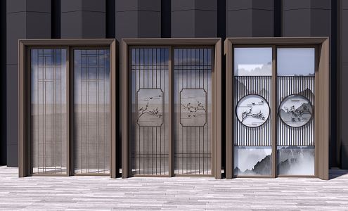 New Chinese-style sliding door 3d model