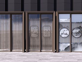 New Chinese-style sliding door 3d model