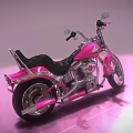 Pink Custom Motorcycle With Round Headlight Shiny Chrome And Black Leather Seat