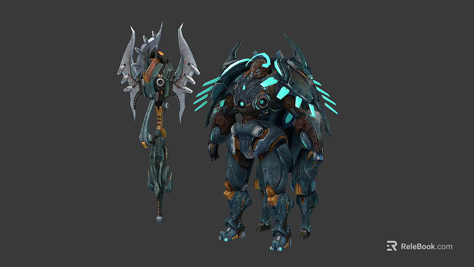 Game Movie Character Robotic Armored Figure With Glowing Parts And Weapon Design 3d model 