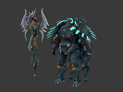 Game Movie Character Robotic Armored Figure With Glowing Parts And Weapon Design 3d model