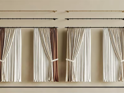 Various Colorful Curtain Styles With White And Brown Combinations For Home Interior 3d model
