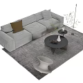 Modern Gray Sofa Coffee Table Combination With Floor Lamp And Green Plant 3d model