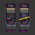 Two Pink Purple Illuminated Retro Computer Arcade Machines With Dream Screen Displays
