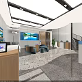 Modern Bank Interior With Spacious Lobby Digital Screens Comfortable Seats And Green Plants