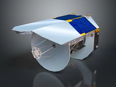Modern Spacecraft With Blue Solar Panels And White Reflector Dish Structure 3d model