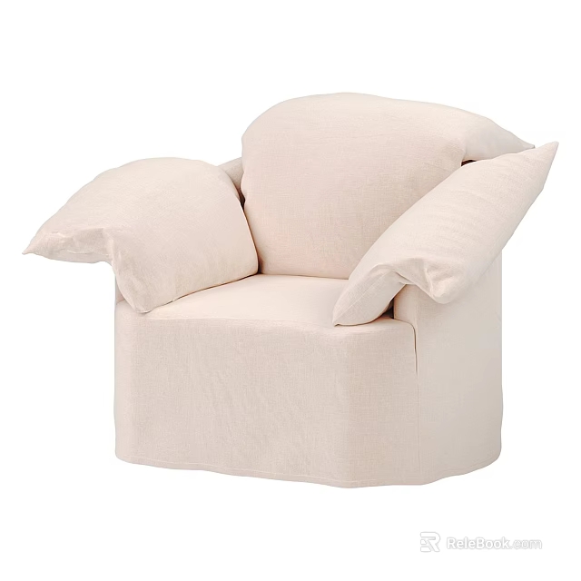 Soft Light Beige Fabric Single Sofa With Spacious Armrests And Comfortable Minimalist Design 3d model