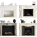 Various Design Marble Fireplaces With Firewood Metal Grates And Decorative Ornaments