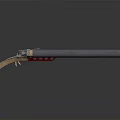 Shiny Metal Weapon With Long Handle And Decorative Spearhead Design
