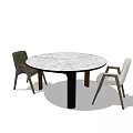Round Marble Top Dining Table Set With Two Armrest Chairs And Black Legs 3d model