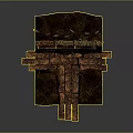 Detailed Rustic Wooden Structure Featuring Spiked Edges And Layered Platforms