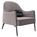 Elegant Gray Single Sofa With Quilted Design Stitched Armrest Black Pillow And Wooden Legs