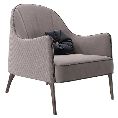Elegant Gray Single Sofa With Quilted Design Stitched Armrest Black Pillow And Wooden Legs 3d model
